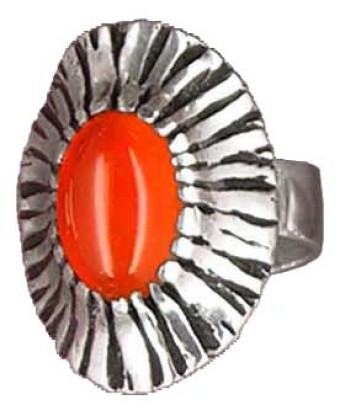 Bague Striée Pierre Ovale (Ouverte)